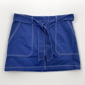 Wild Fable Women's Skirt Size 10 Blue Belted Front Zipper Pockets Cotton GUC